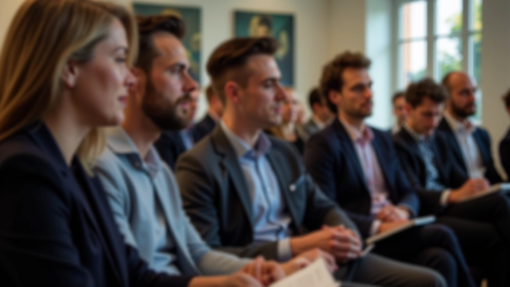 Vários profissionais num seminário, alguns a tomar notas enquanto ouvem